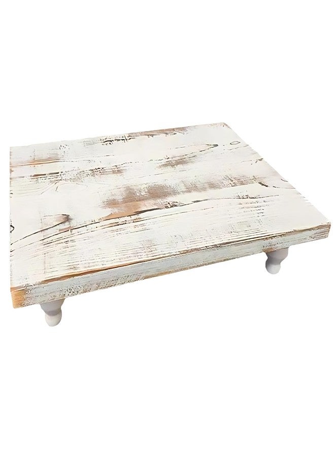 Varku Wood Riser, 13.4 x 9.4 x 2.4 in Rustic Wooden Riser Decorative Tray Farmhouse Pedestal Stand, Distressed Wood Decorative Tray, Wooden Display Stand for Kitchen, Bathroom, Coffee Table Decor - Image 2